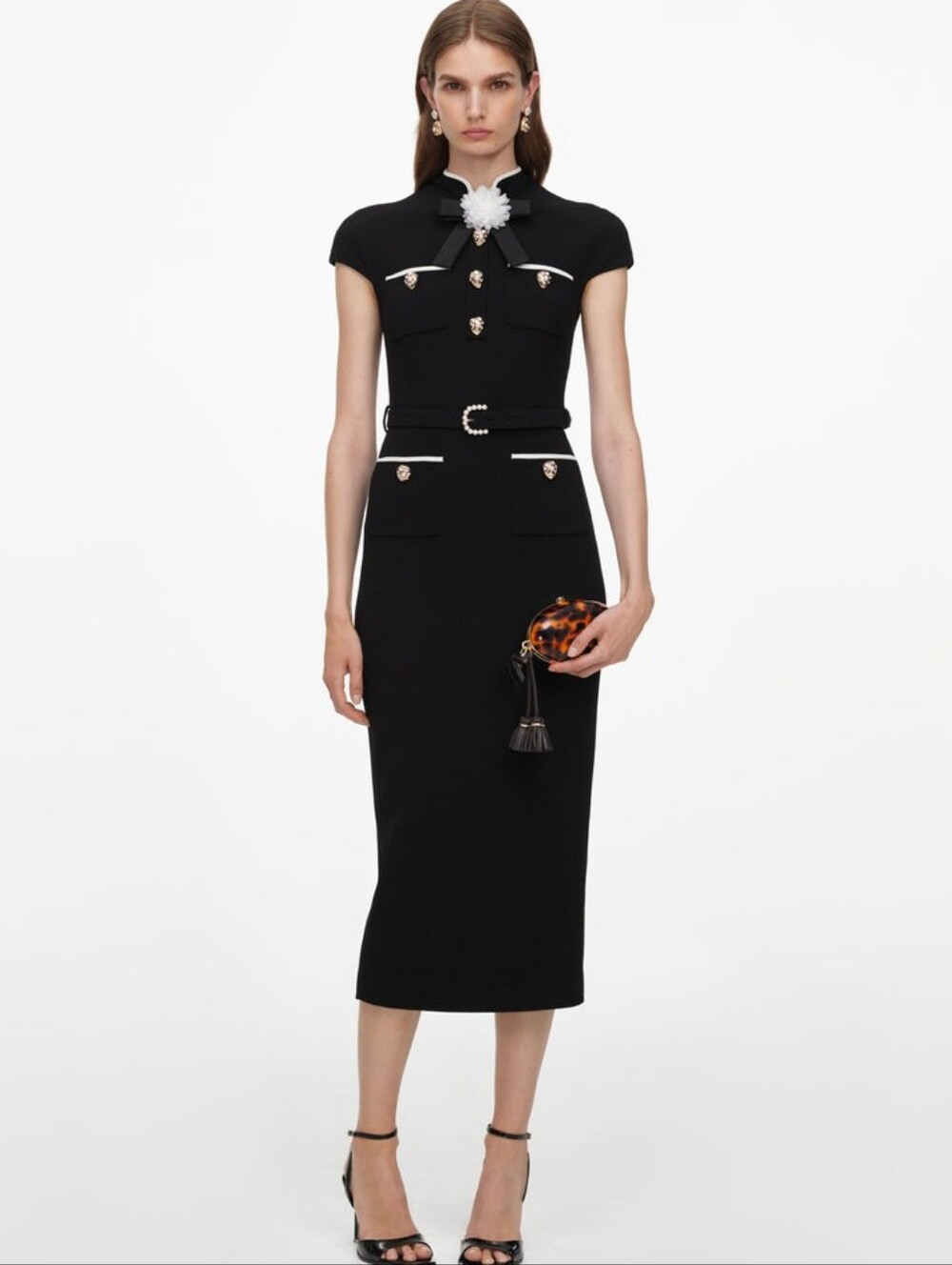 Self Portrait Black Wool Crepe Midi Dress